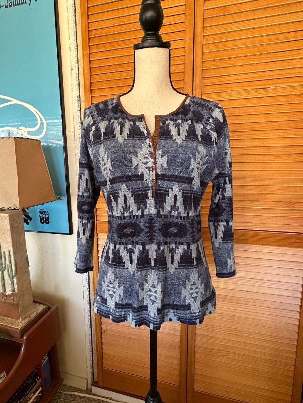 Vintage Ralph Lauren Henley: SOUTHWESTERN Waffle Knit Long Sleeve Top